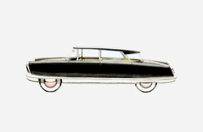 David Rowland 1949 black automobile drawing